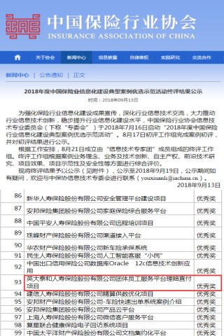 英大人寿“ 团体员工服务平台理赔直付项目 ”荣获中国保险业信息化建设典型案例优选示范活动优秀奖